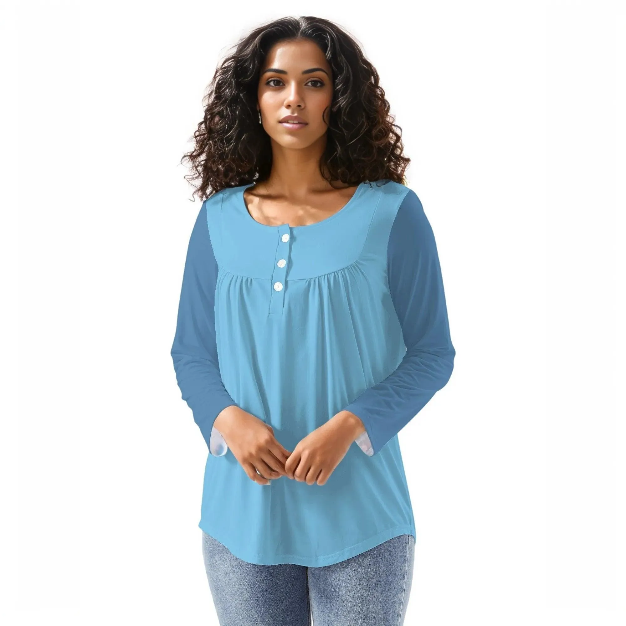 Pinsa Blue Babydoll Long Sleeve Top