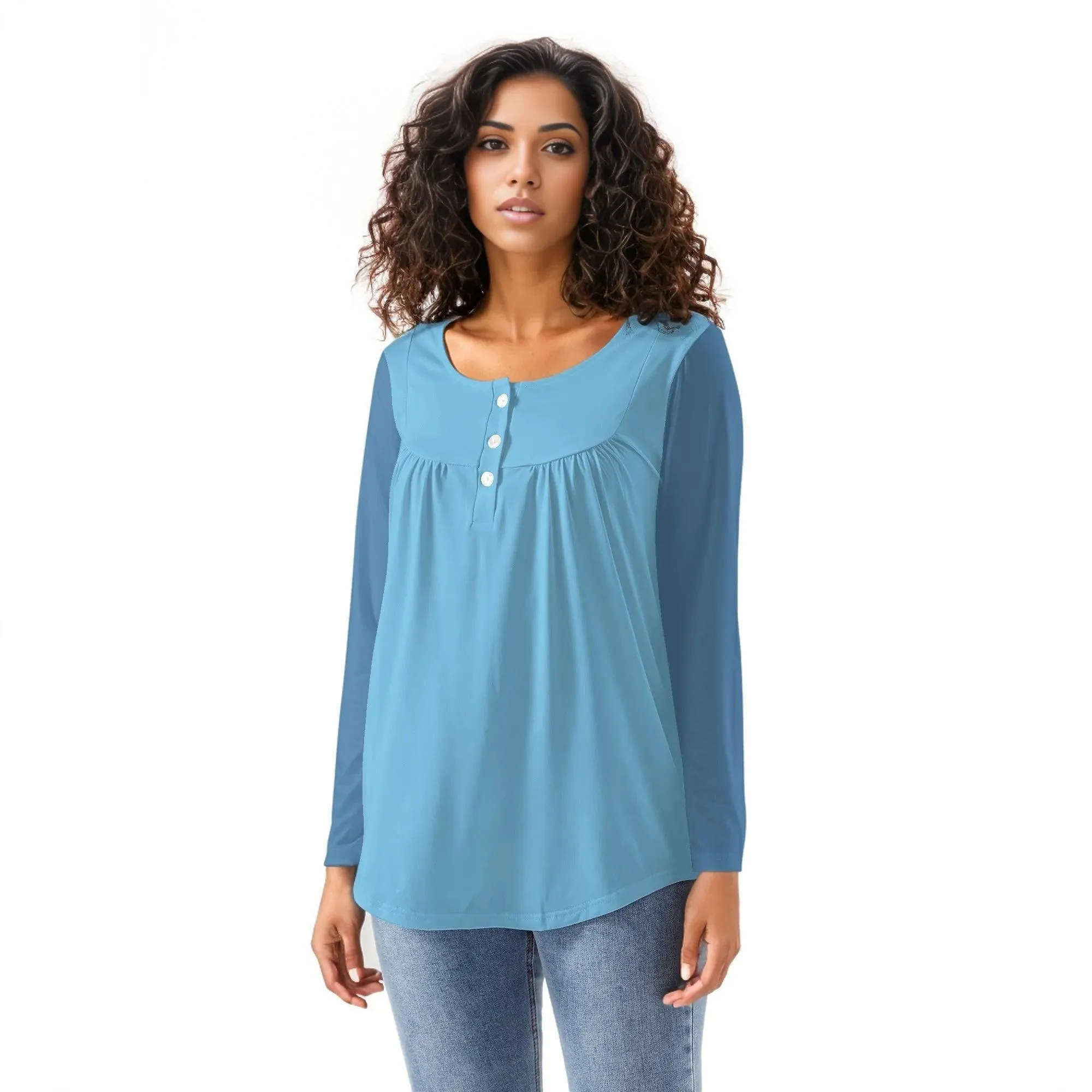 Pinsa Blue Babydoll Long Sleeve Top
