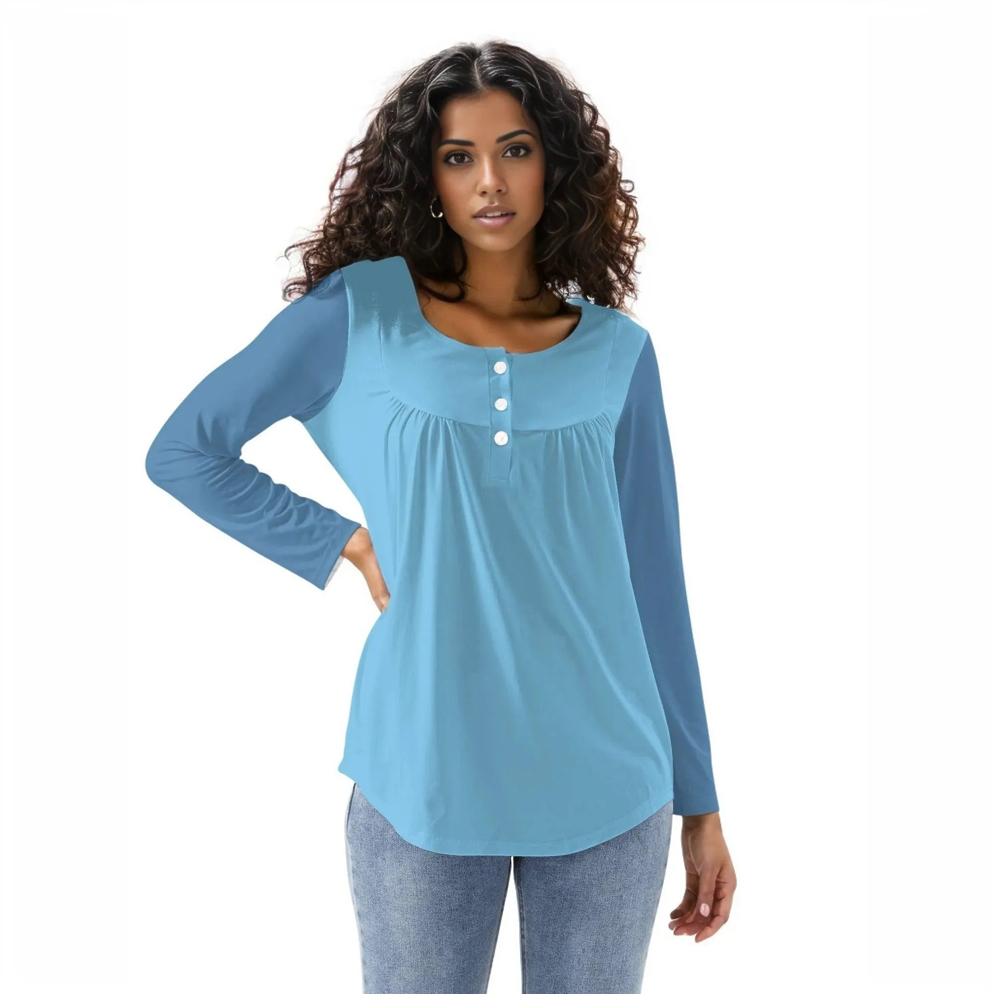 Pinsa Blue Babydoll Long Sleeve Top