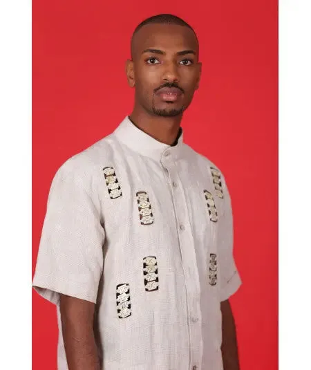 Printed tunic with decorative buttons