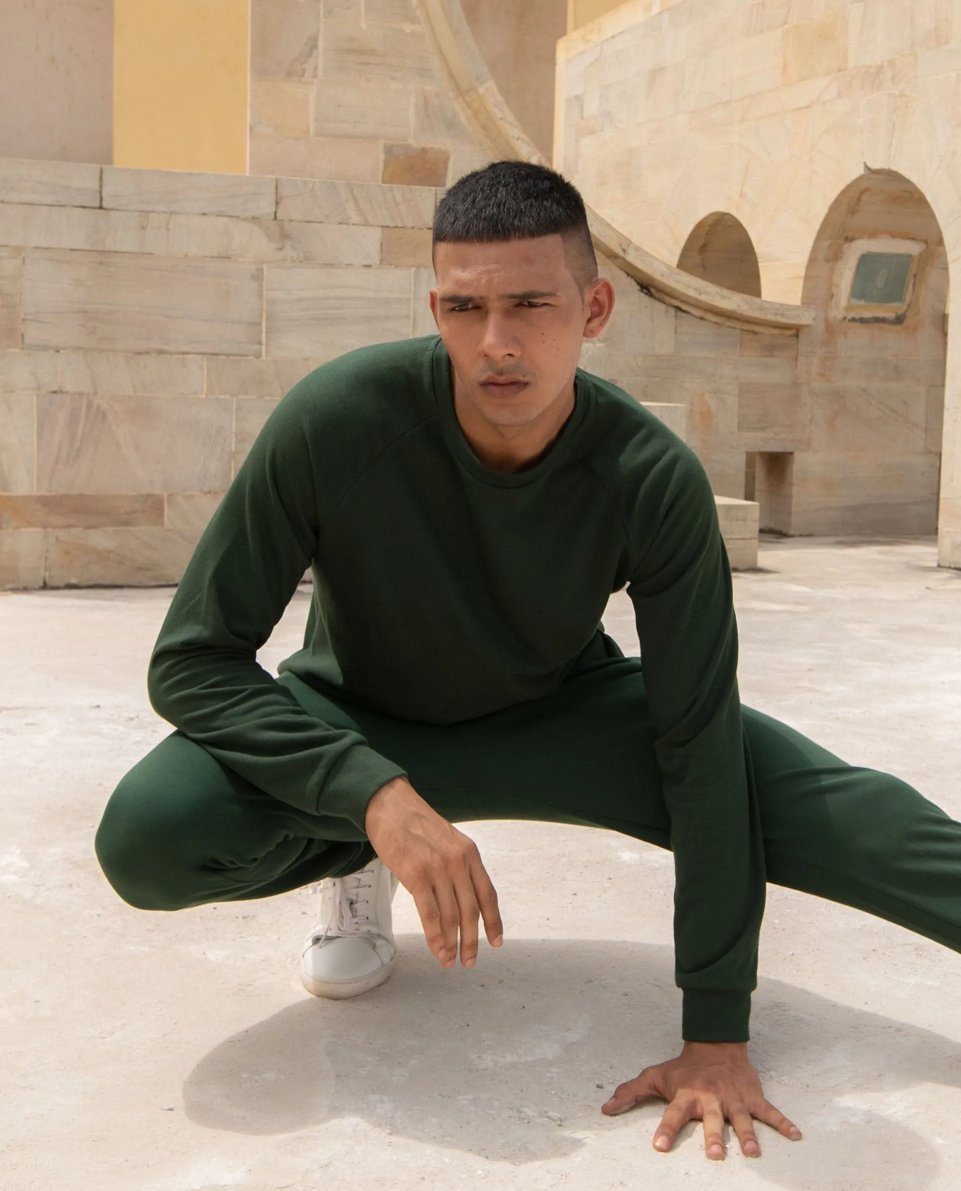 Rare Rabbit Articale Men's Arum Mountain Green Cotton Fabric Full Sleeves Solid Sweatshirt