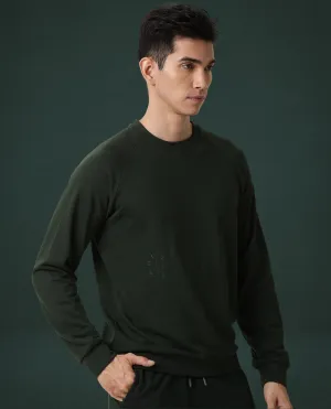 Rare Rabbit Articale Men's Arum Mountain Green Cotton Fabric Full Sleeves Solid Sweatshirt