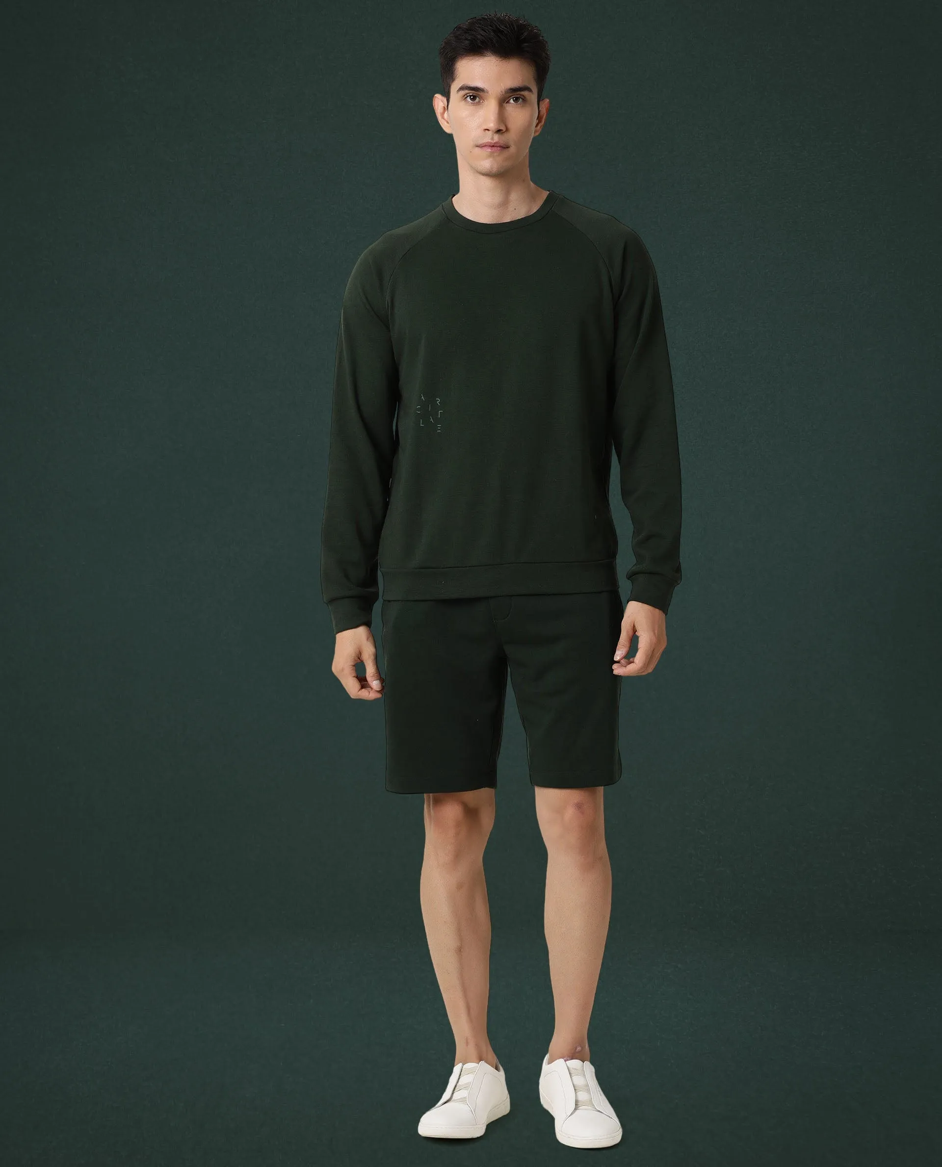 Rare Rabbit Articale Men's Arum Mountain Green Cotton Fabric Full Sleeves Solid Sweatshirt