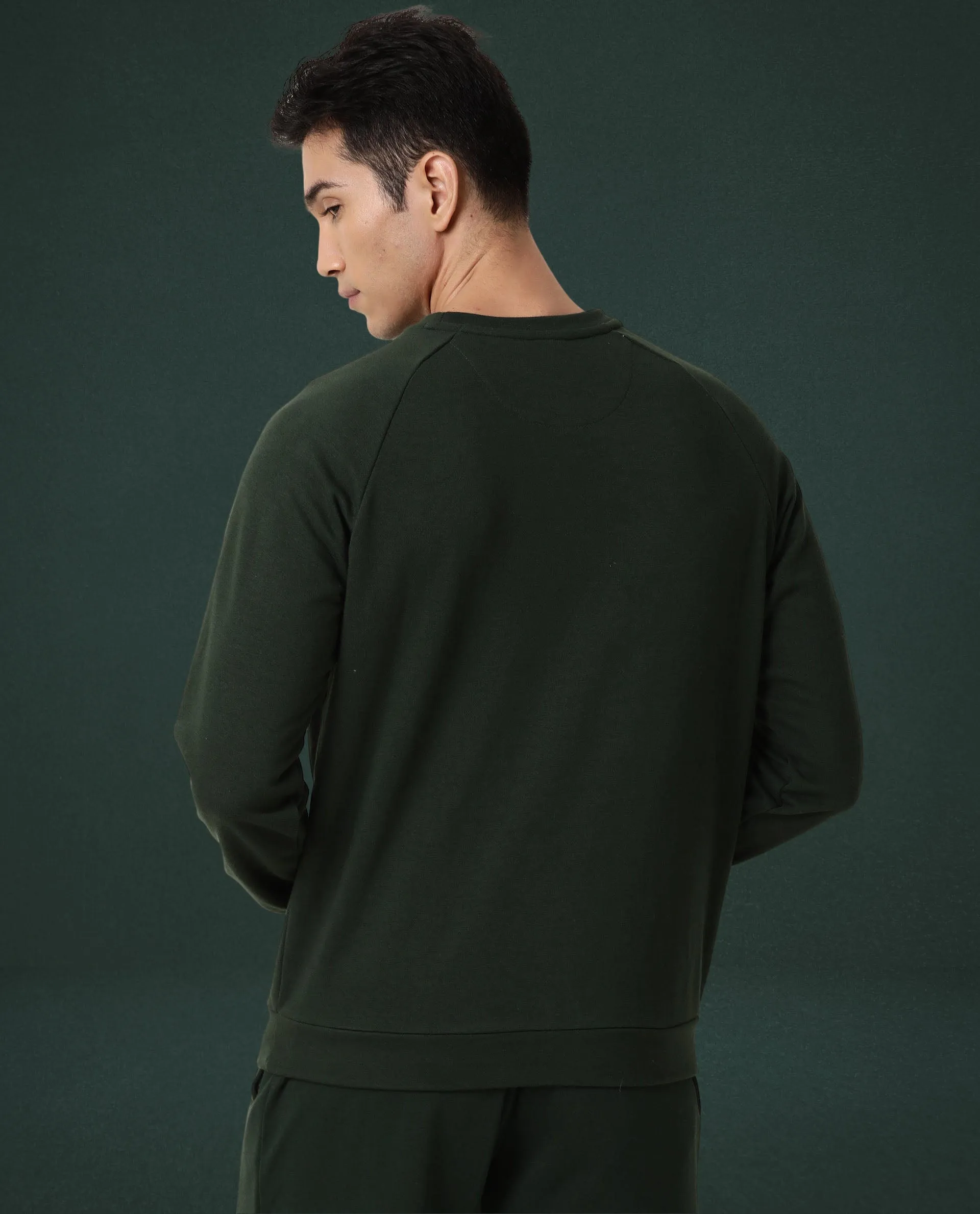 Rare Rabbit Articale Men's Arum Mountain Green Cotton Fabric Full Sleeves Solid Sweatshirt