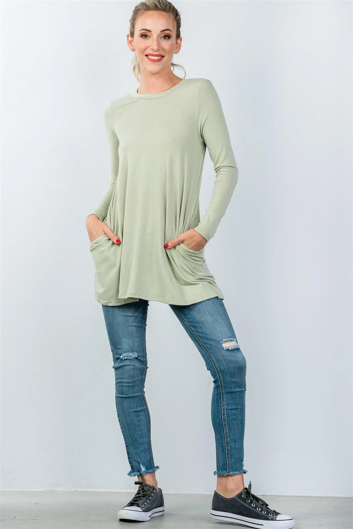 Sage Long Sleeve Back Keyhole Tunic Top / 3-2-1