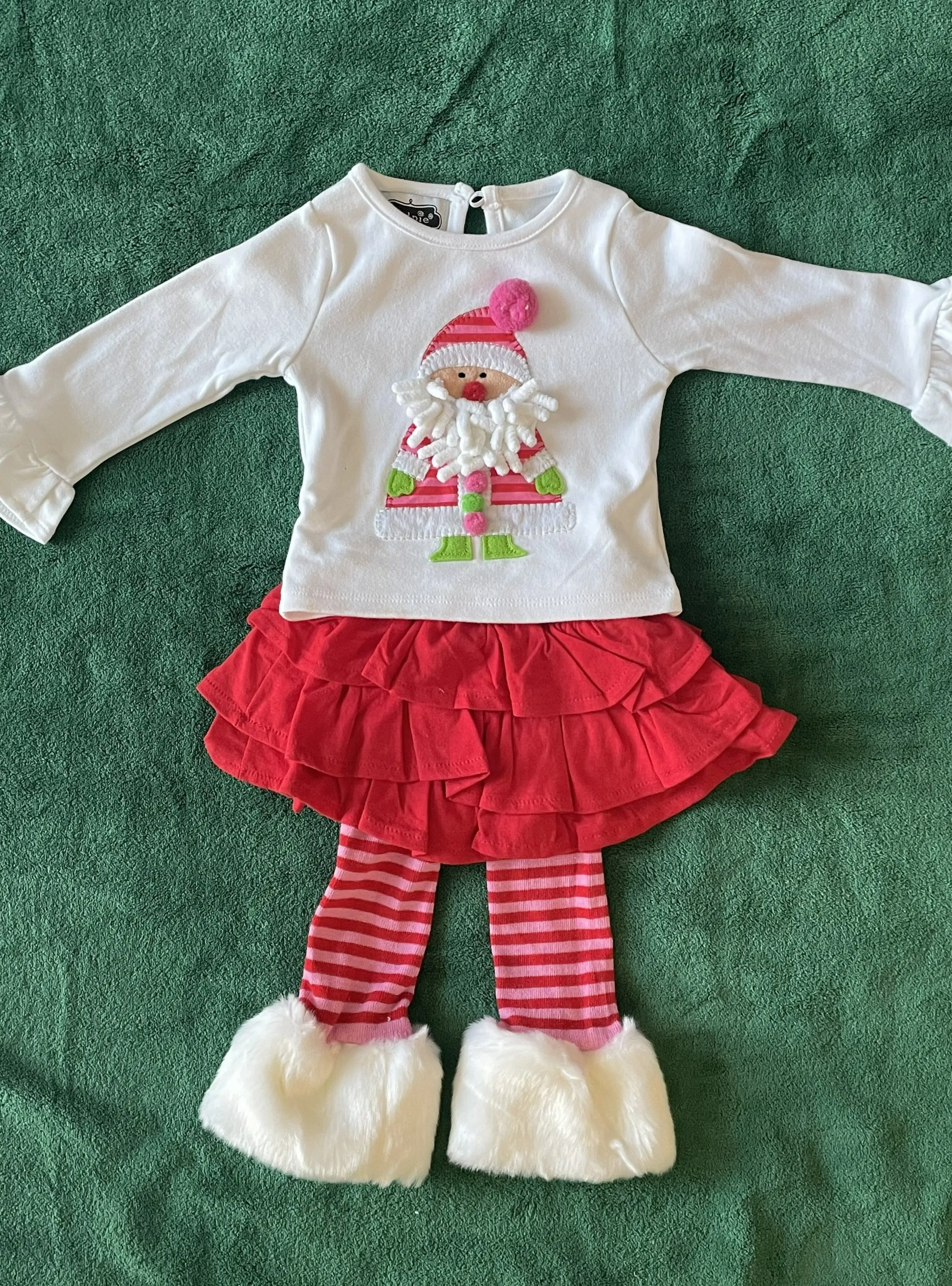 Santa Baby Appliqued Tunic with Striped Leggings and Faux Fur | Mud Pie