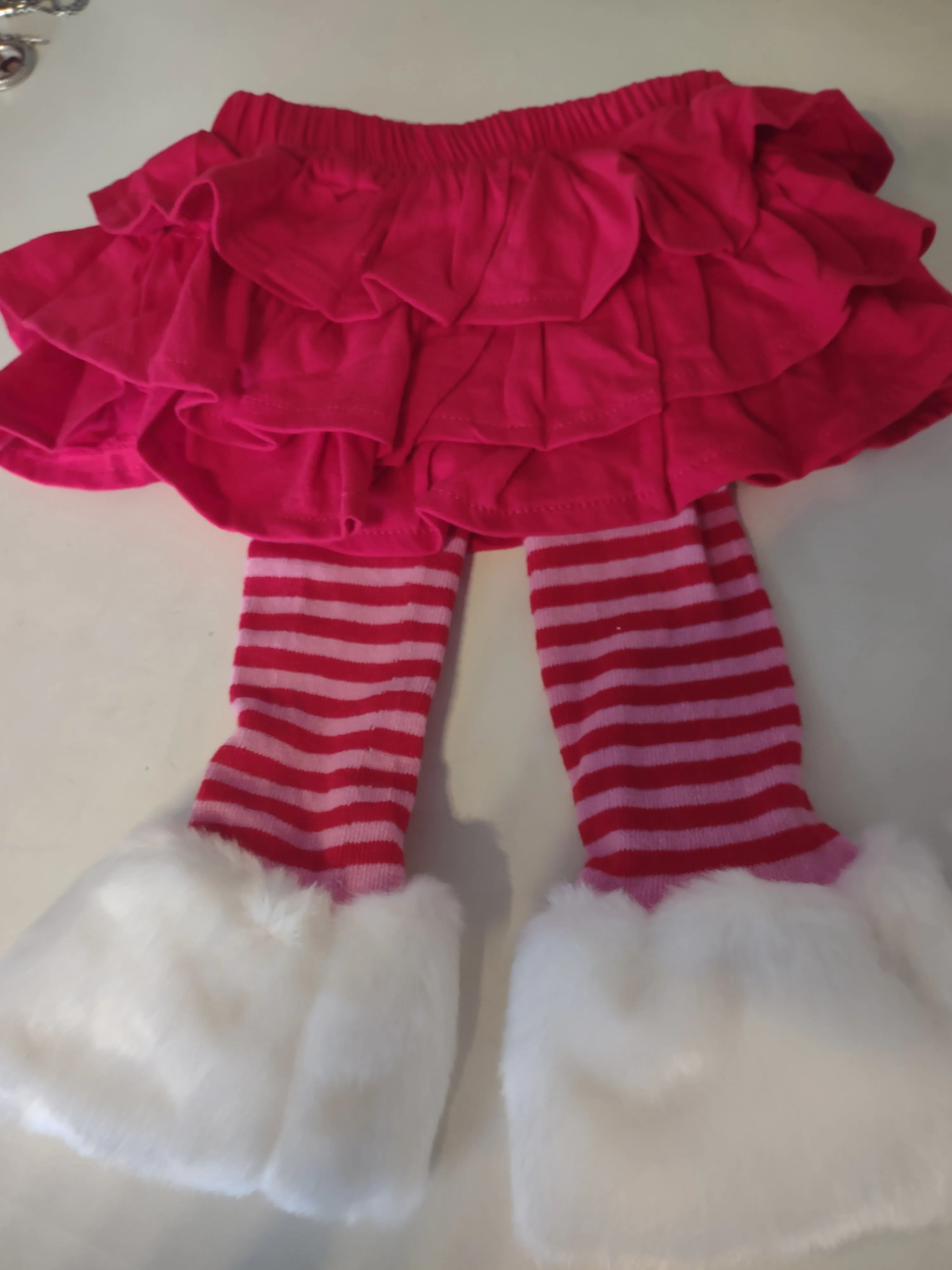 Santa Baby Appliqued Tunic with Striped Leggings and Faux Fur | Mud Pie