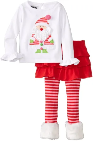 Santa Baby Appliqued Tunic with Striped Leggings and Faux Fur | Mud Pie