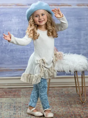 Shiny Rose Drawstring Ruffle Tunic And Legging Set