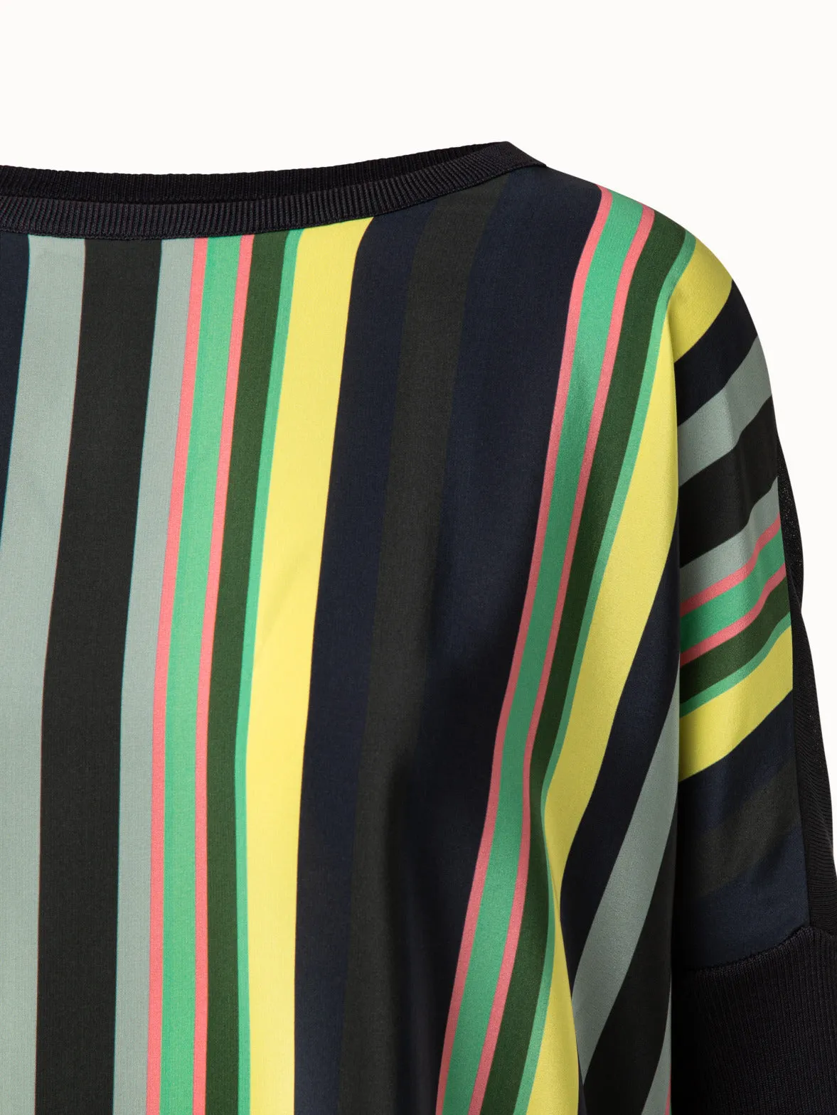 Silk Cotton Tunic with Polychromatic Stripes Print