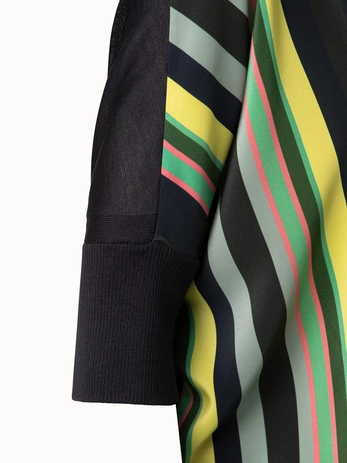 Silk Cotton Tunic with Polychromatic Stripes Print