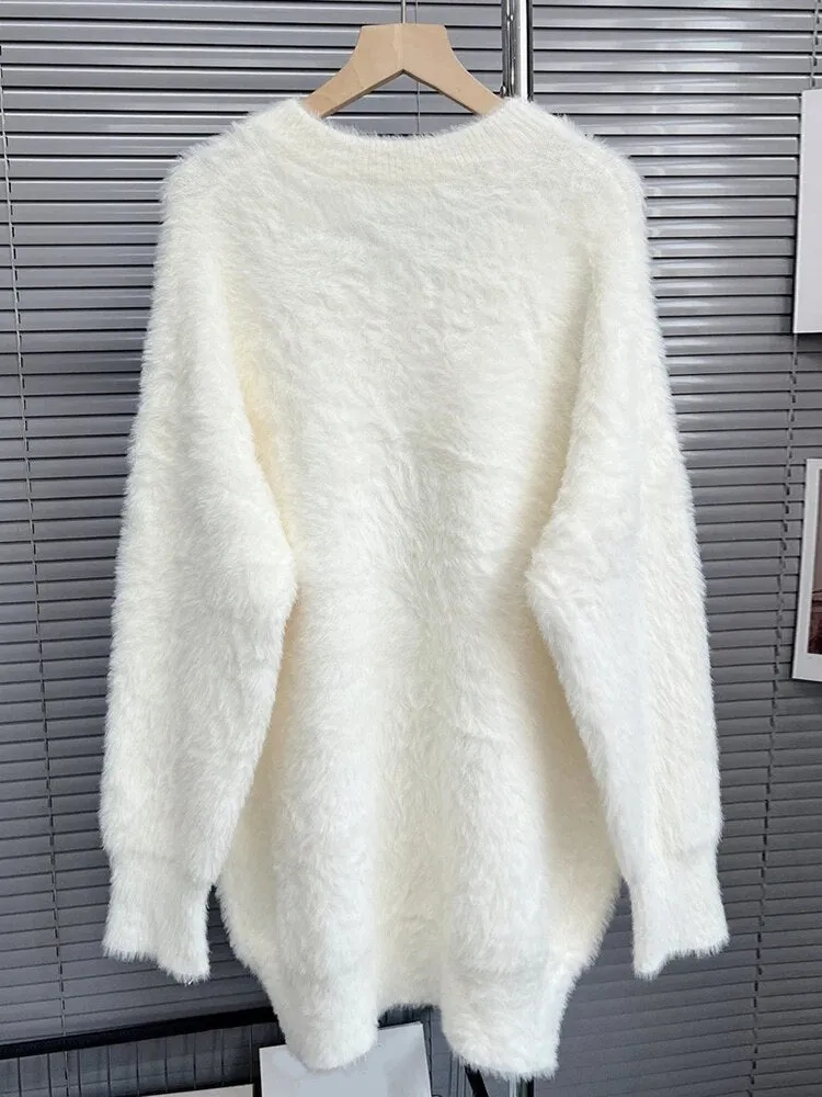 Solid Casual Loose Knitting Sweaters For Women V Neck Long Sleeve Pullover Minimalist Sweater Female Fashion New