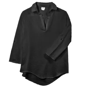 Sun Moda Women’s Havana Tunic Top Shirt Double Gauze Rolled Sleeve Resort Wear Made in USA
