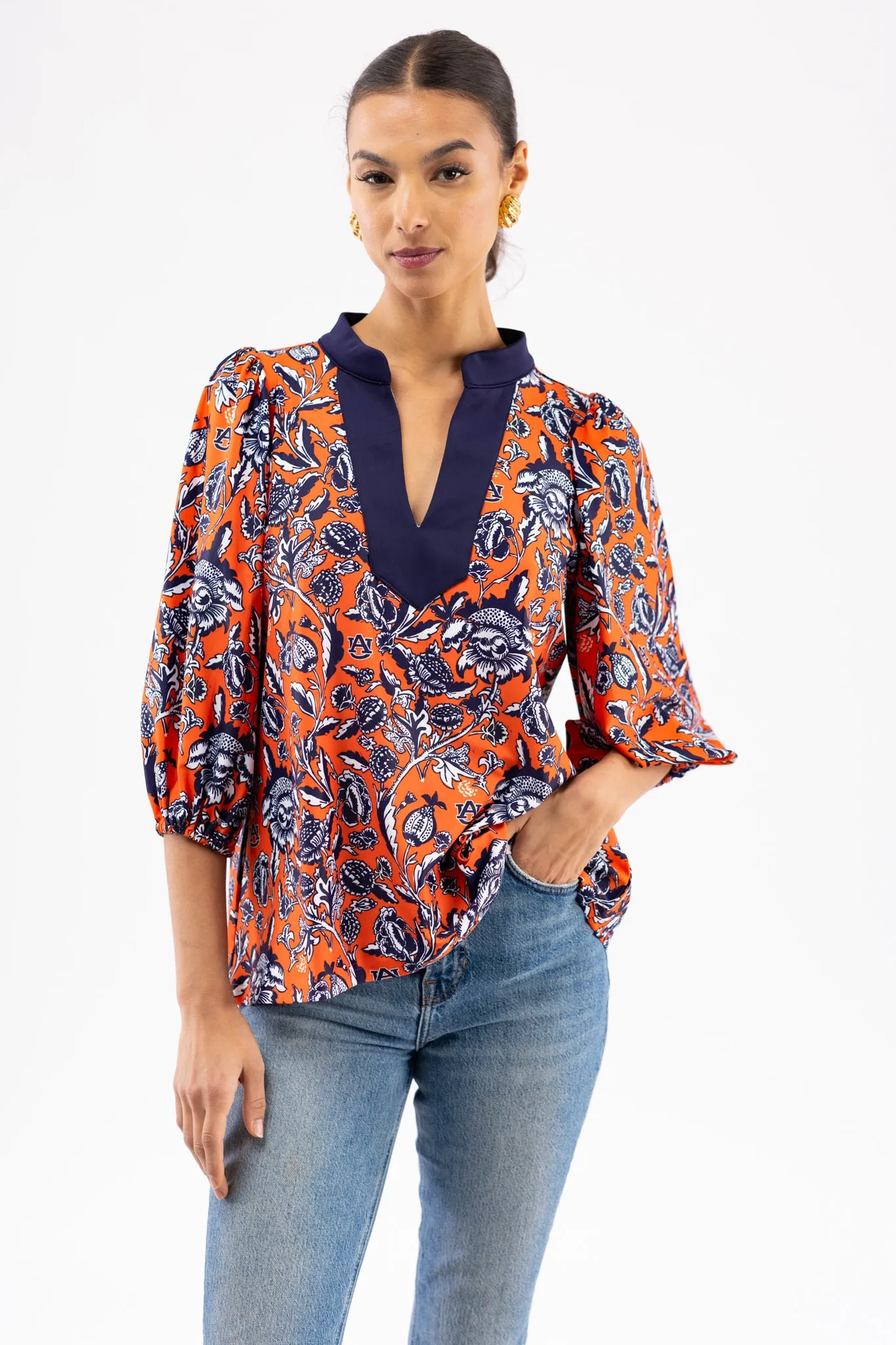 The Eliza Top - Auburn Floral Orange