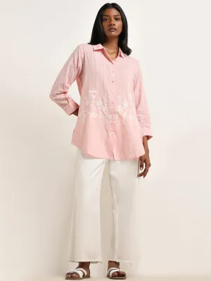 Utsa Light Pink Floral Embroidered Cotton Tunic