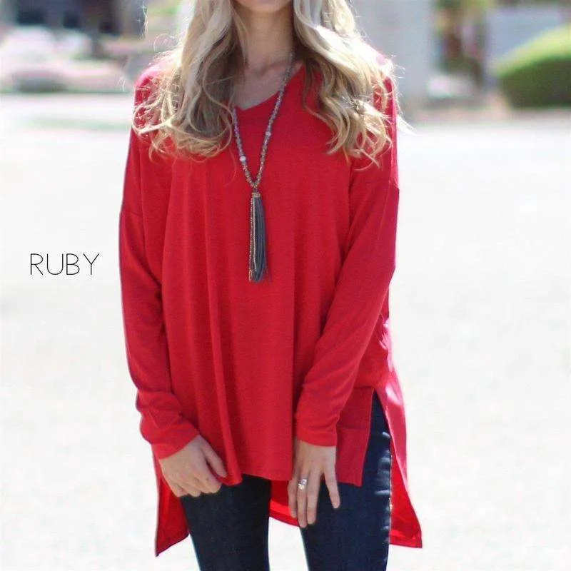 V-Neck Side Slit Tunic | S-XL