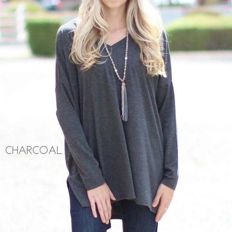 V-Neck Side Slit Tunic | S-XL