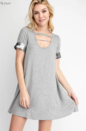 VOCAL 17865S Sequin Cuff Tunic Dress