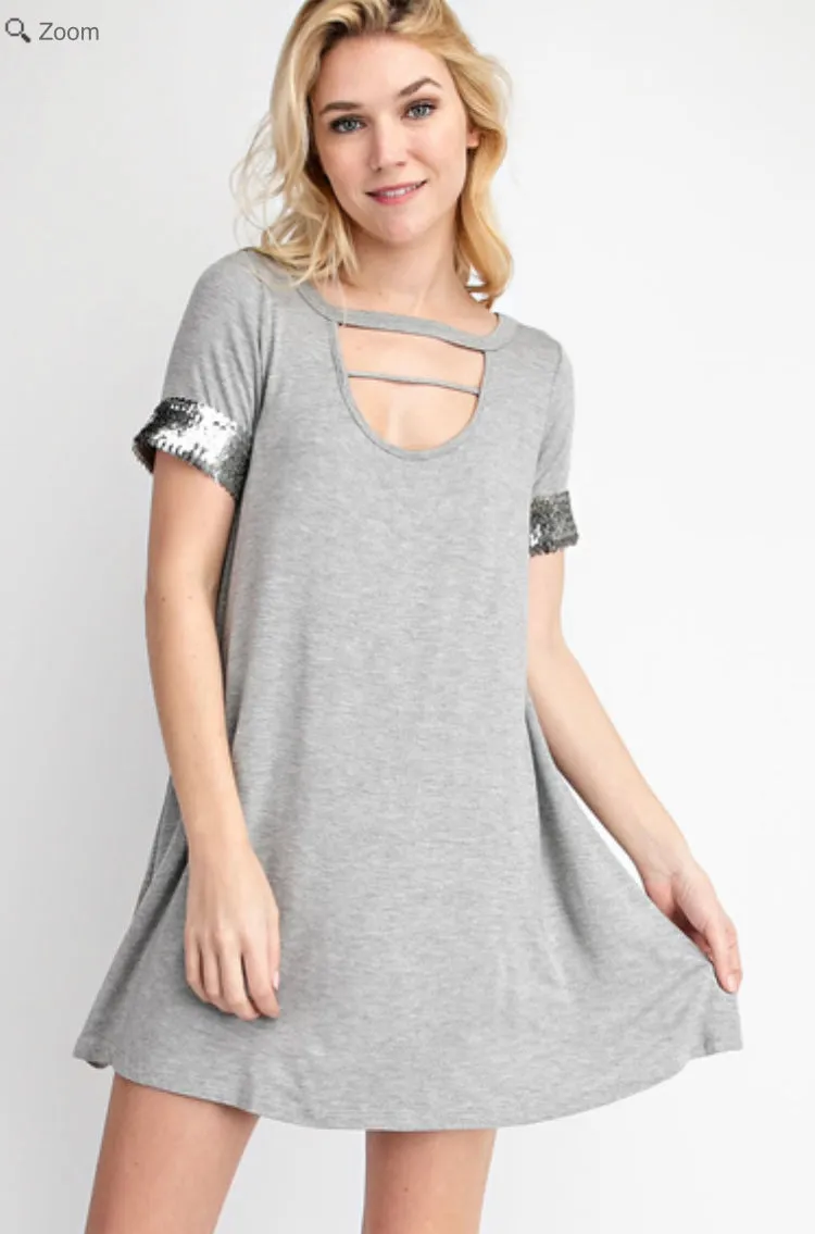 VOCAL 17865S Sequin Cuff Tunic Dress