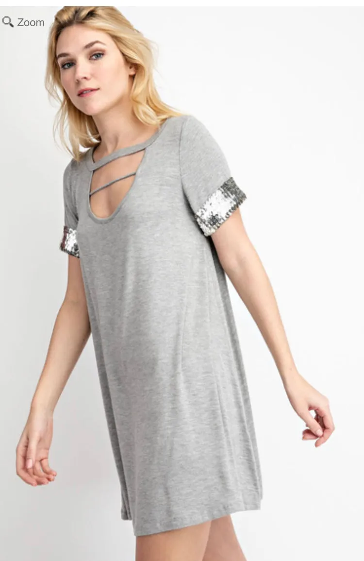 VOCAL 17865S Sequin Cuff Tunic Dress