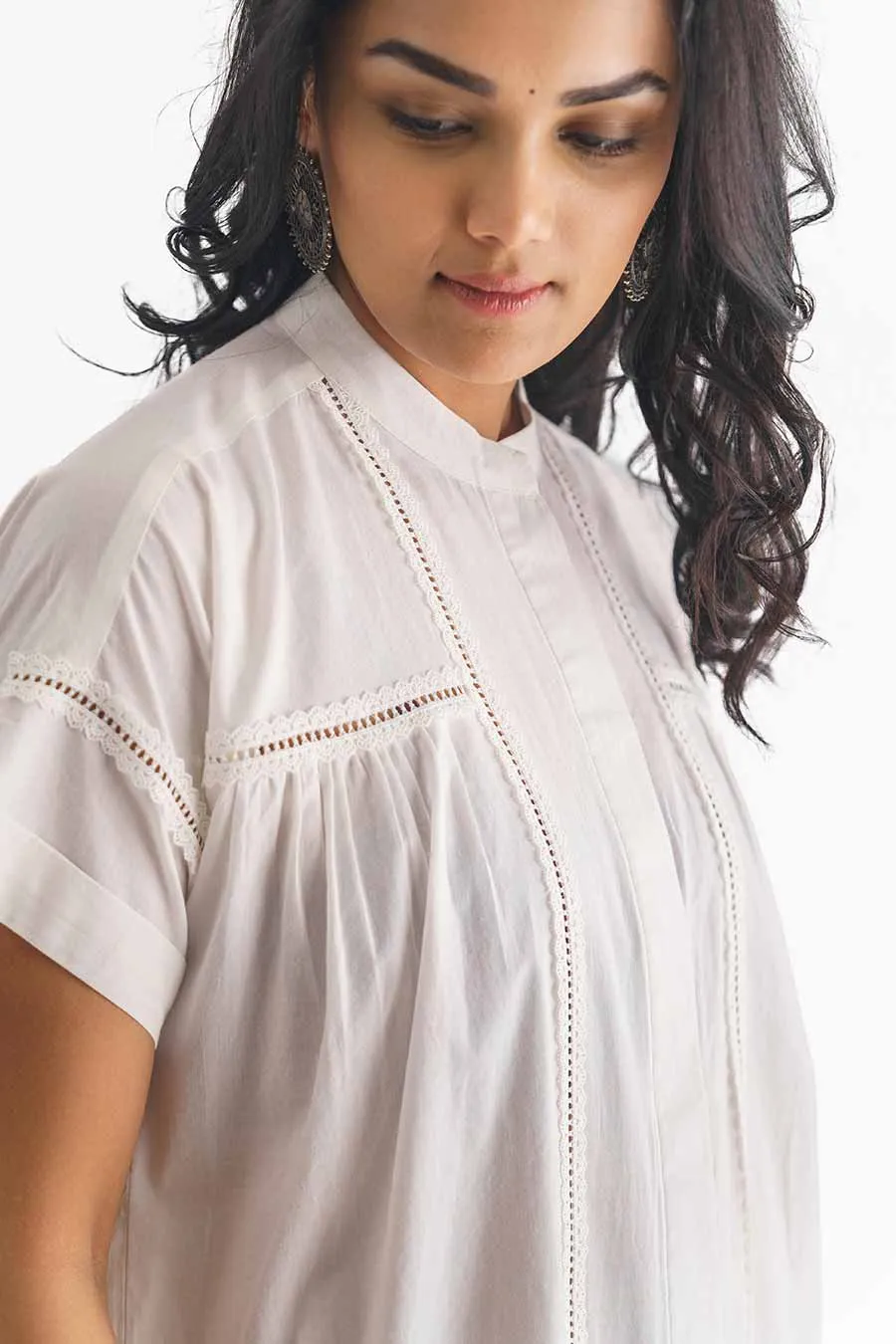White Insert Lace Tunic & Pant Set (Set of 2)