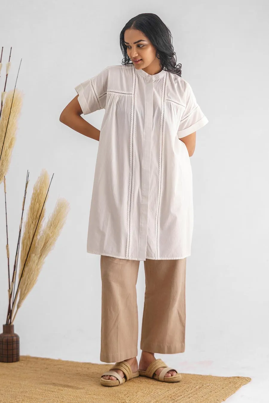 White Insert Lace Tunic & Pant Set (Set of 2)