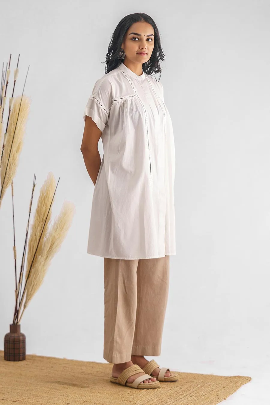 White Insert Lace Tunic & Pant Set (Set of 2)