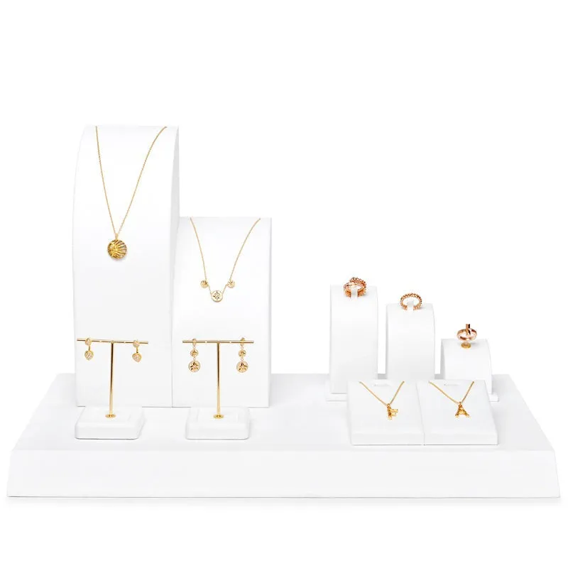 White Luxury Metal Microfiber Jewelry Showcase Display Set TT053