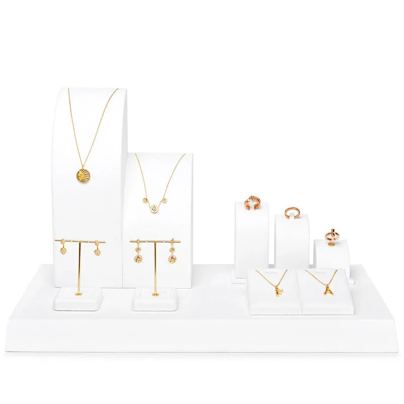 White Luxury Metal Microfiber Jewelry Showcase Display Set TT053