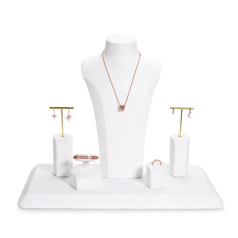 White Microfiber Jewelry Display Stand Showcase Set TT085