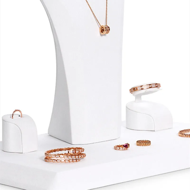 White Microfiber Jewelry Display Stand Showcase Set TT085