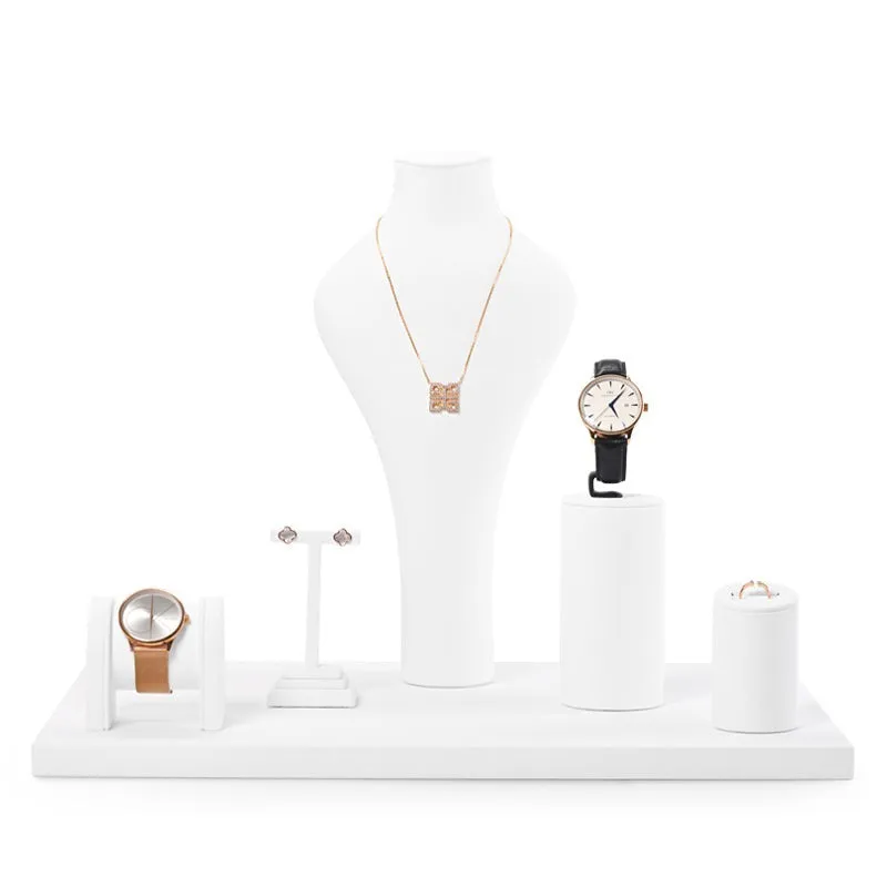 White Microfiber Jewelry Showcase Display Set TT056