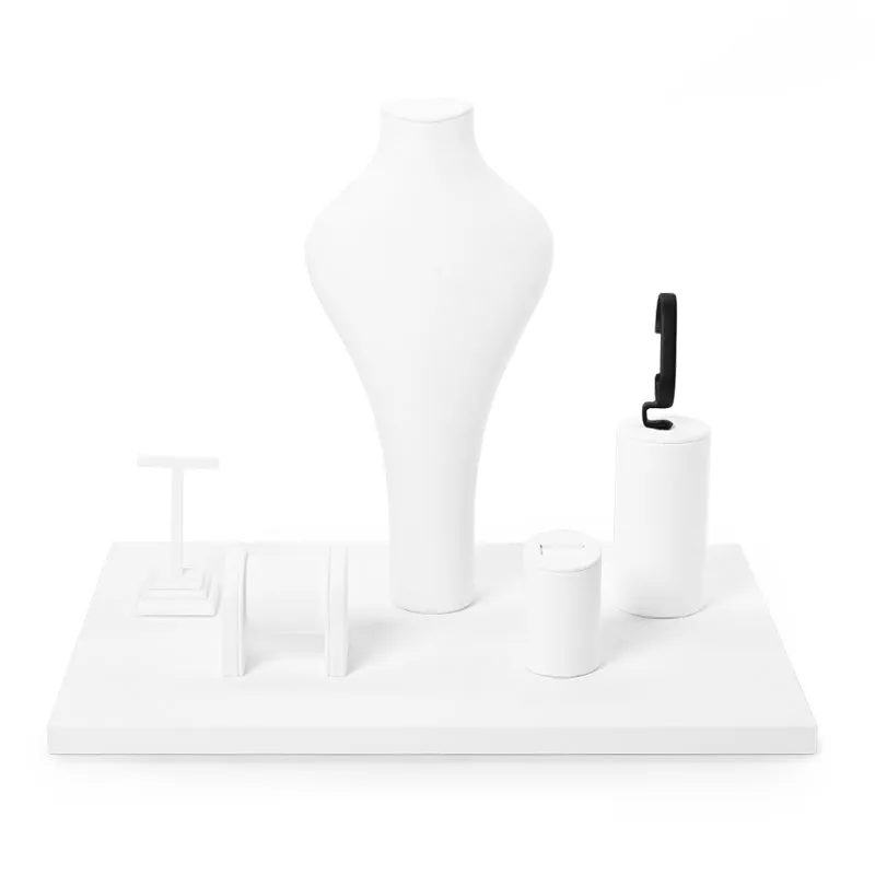 White Microfiber Jewelry Showcase Display Set TT056