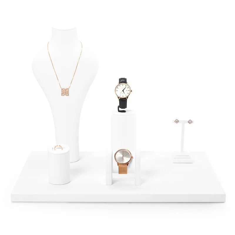 White Microfiber Jewelry Showcase Display Set TT056