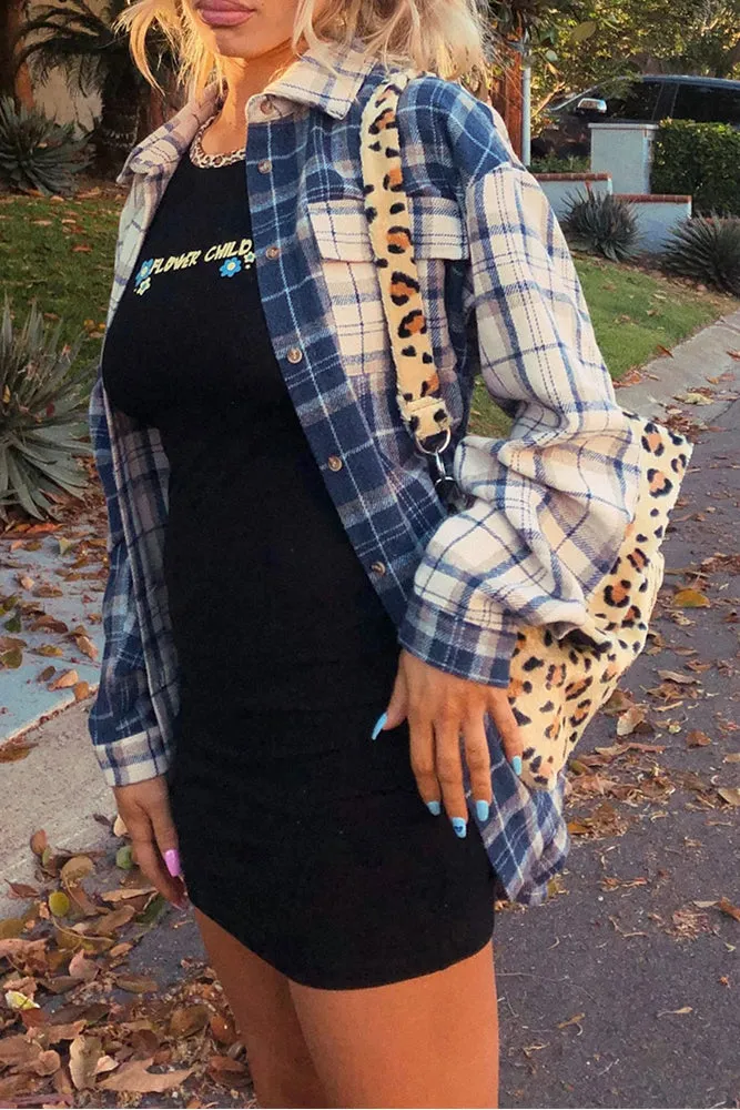 Winter Outfits Plaid Splicing Shacket Jacket Women