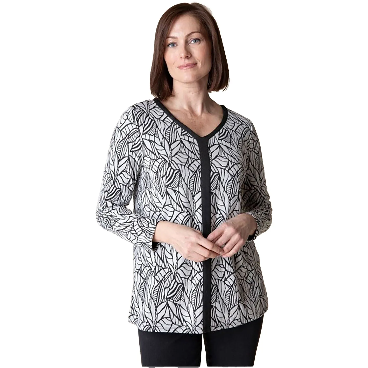 Women's Habitat Falling Leaves Jacquard Contrast Trim Tunic Putty