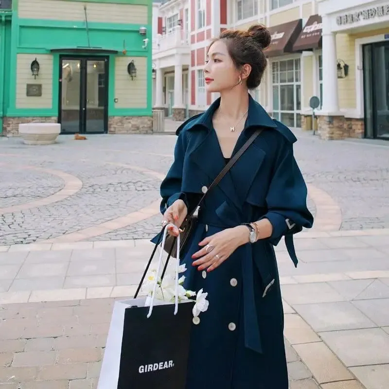 Women's Stylish Long Belted Trench Coat with a British Twist
