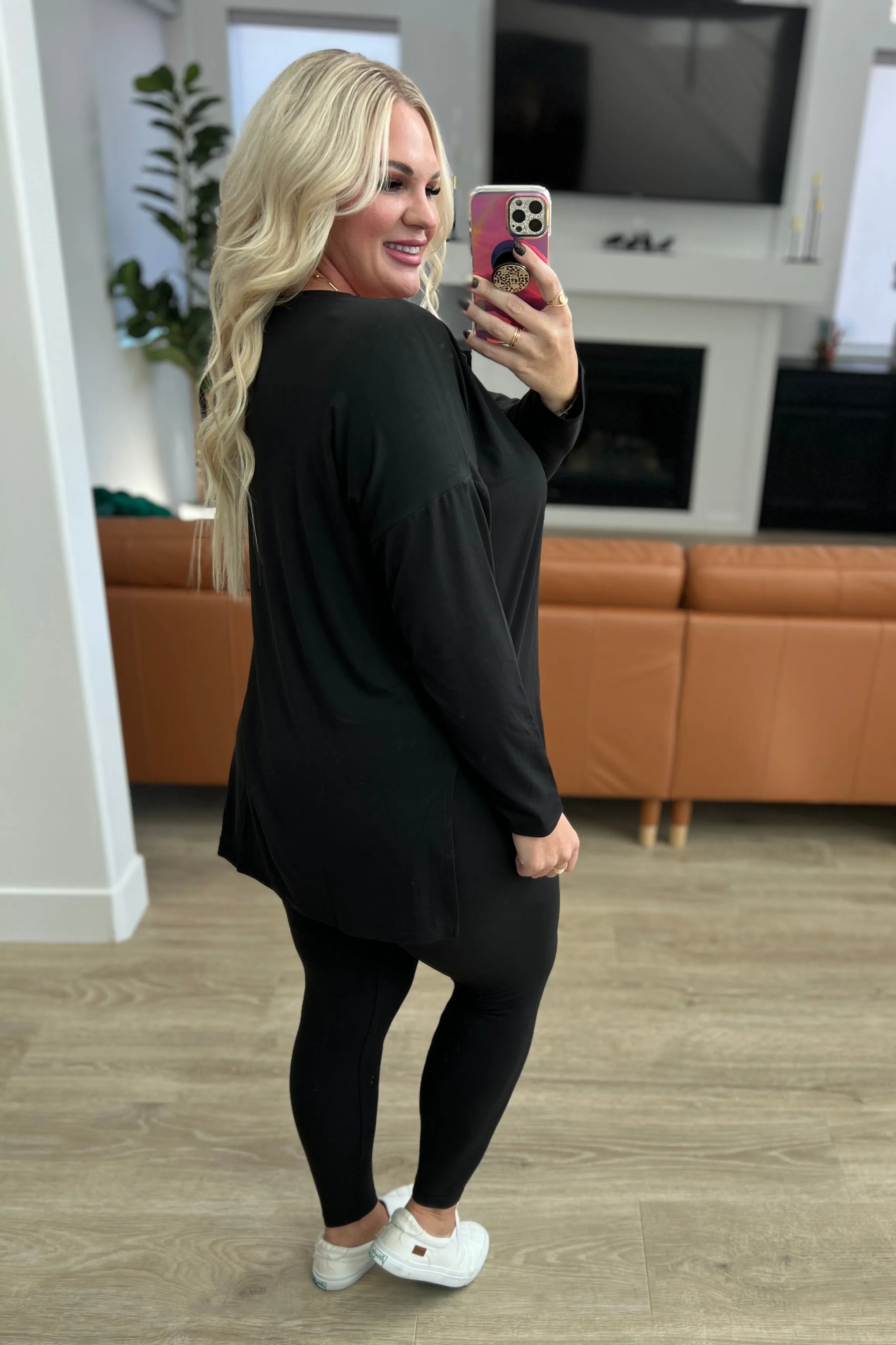 Zenana Buttery Soft V Neck Long Sleeve Loungewear Set in Black